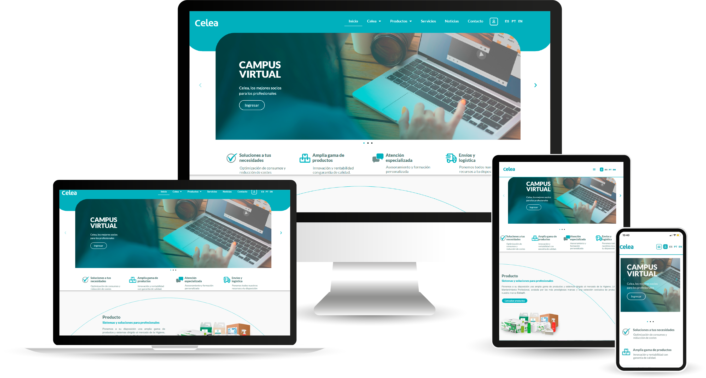 Maquetas con todos los soportes responsive, página de inicio celea